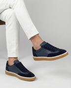 Lacivert Deri Süet Detaylı Erkek Sneakers Ayakkabı