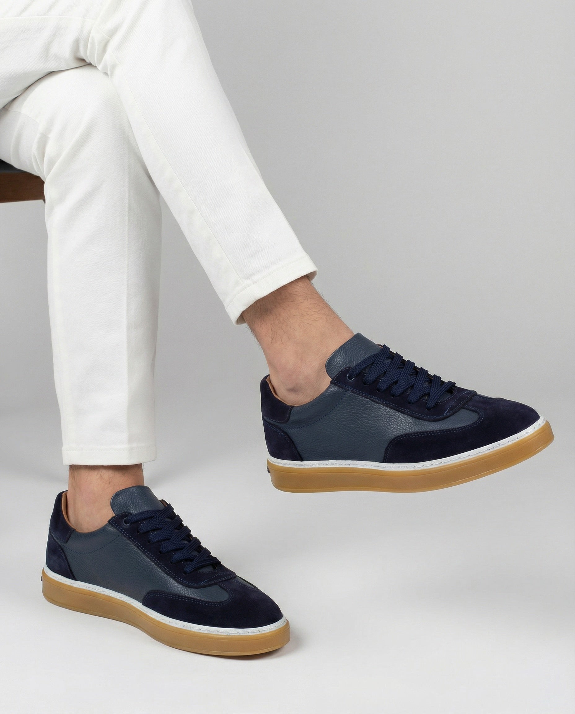 Lacivert Deri Süet Detaylı Erkek Sneakers Ayakkabı