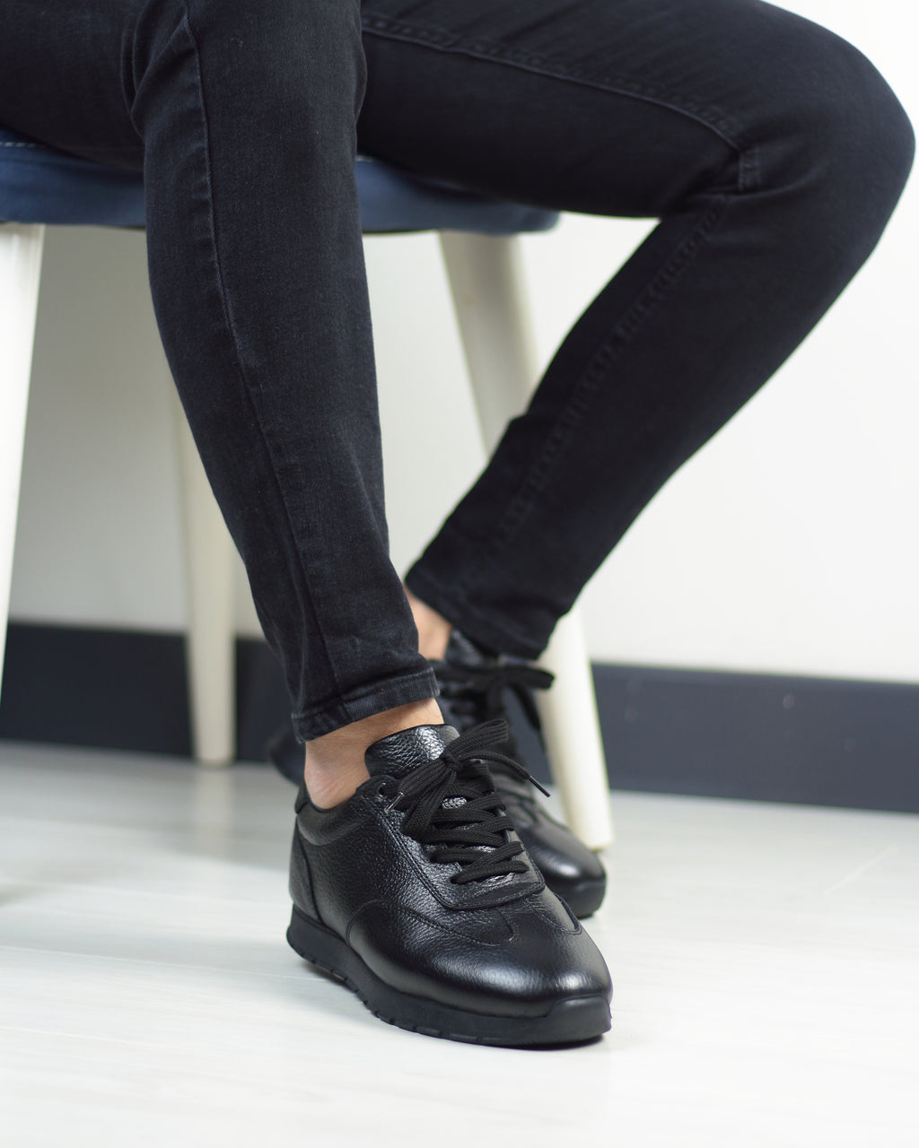 Siyah Deri Erkek Spor Ayakkabı