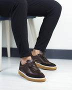 Kahverengi Deri Süet Detaylı Erkek Sneakers Ayakkabı