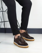 Kahverengi Deri Süet Detaylı Erkek Sneakers Ayakkabı