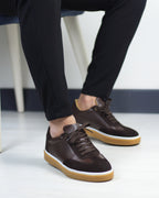 Kahverengi Deri Süet Detaylı Erkek Sneakers Ayakkabı