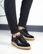 Siyah Deri Süet Detaylı Erkek Sneakers Ayakkabı