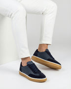 Lacivert Deri Süet Detaylı Erkek Sneakers Ayakkabı