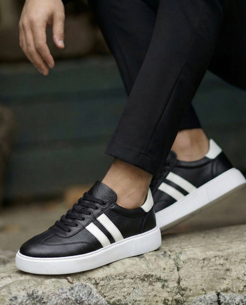 RİVİERA SiYAH DERi EVA TABAN ERKEK SNEAKERS AYAKKABI