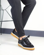 Siyah Deri Süet Detaylı Erkek Sneakers Ayakkabı