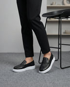 Siyah Deri Eva Taban Erkek Sneakers Ayakkabı