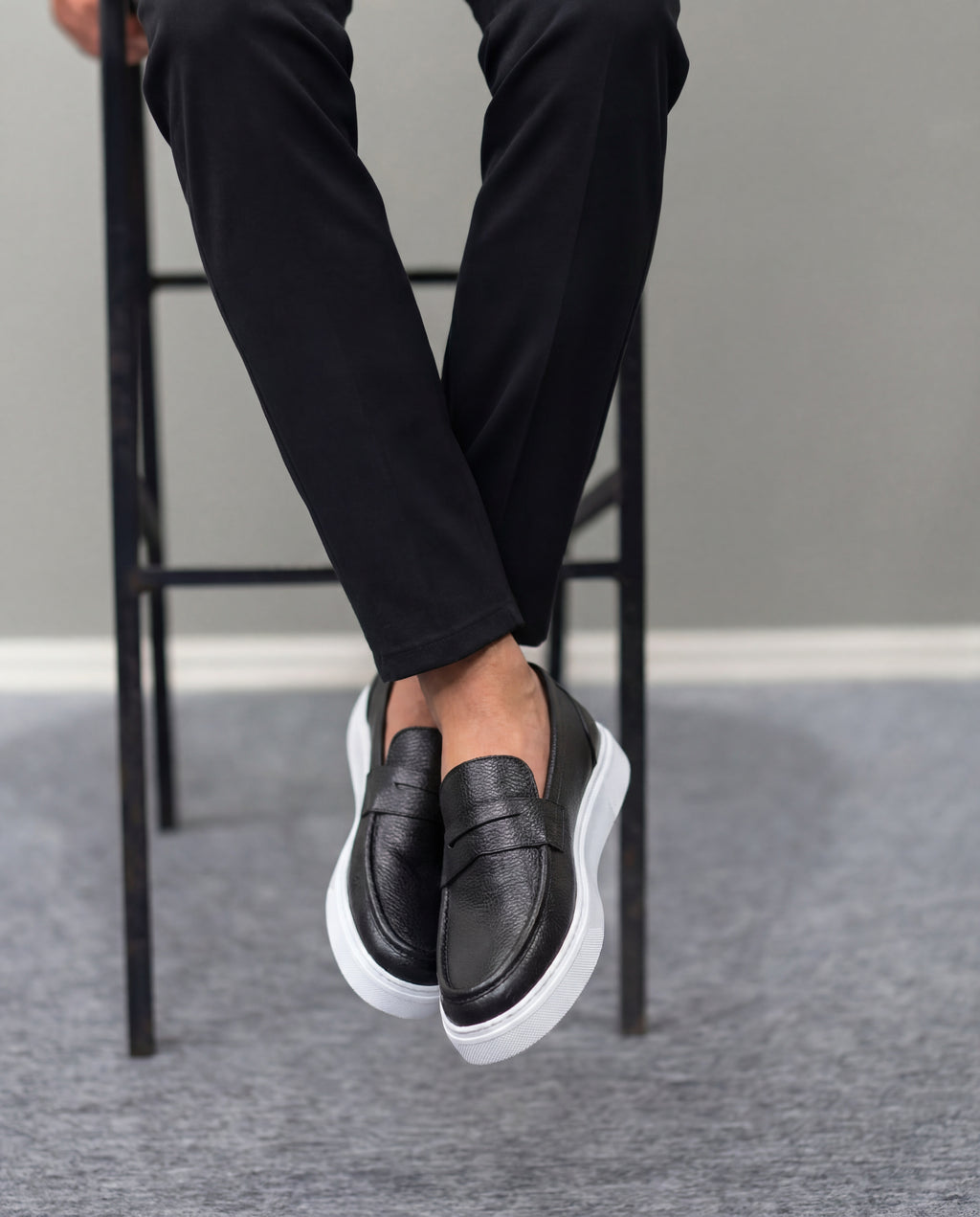 Siyah Deri Eva Taban Erkek Sneakers Ayakkabı