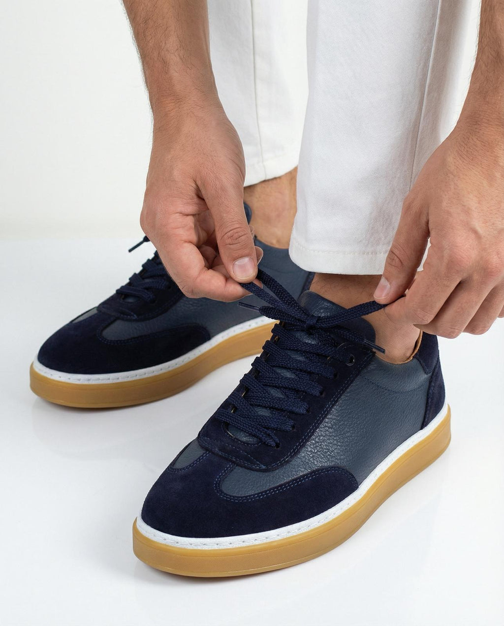 Lacivert Deri Süet Detaylı Erkek Sneakers Ayakkabı