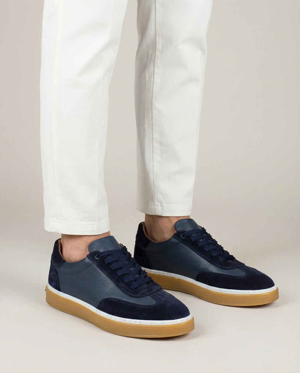 Lacivert Deri Süet Detaylı Erkek Sneakers Ayakkabı