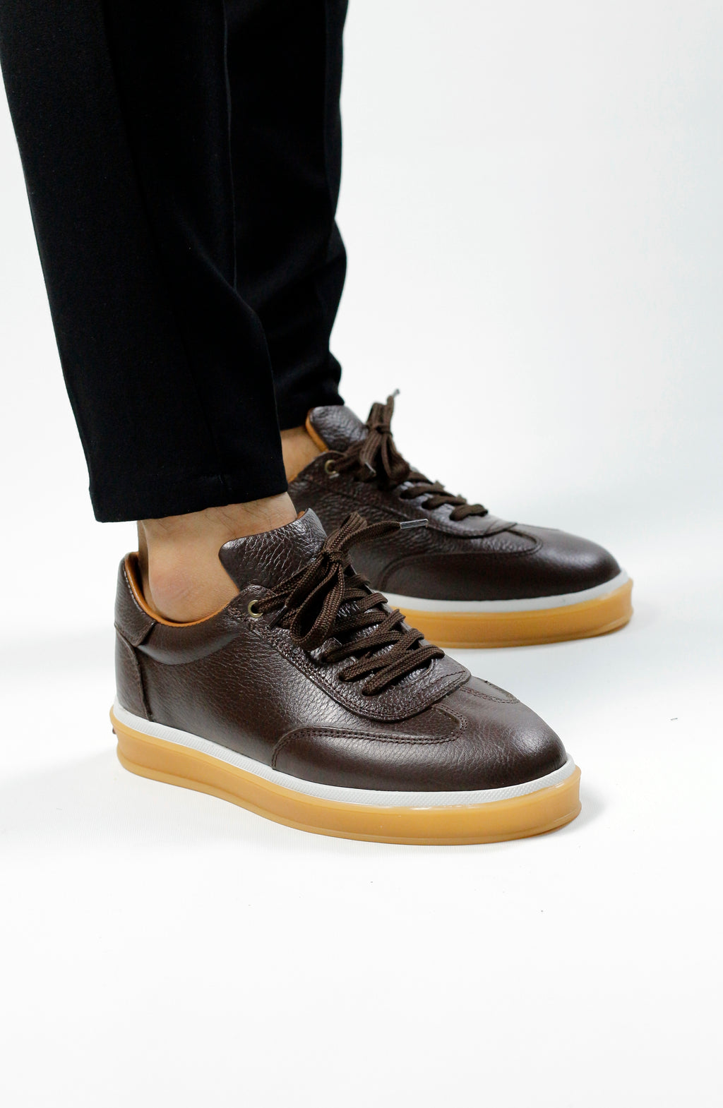 KAHVERENGİ DERİ ERKEK SNEAKERS AYAKKABI