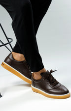 KAHVERENGİ DERİ ERKEK SNEAKERS AYAKKABI