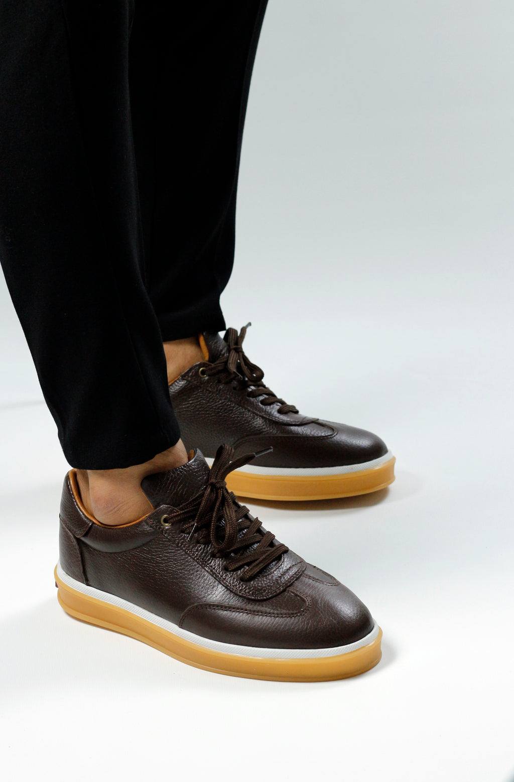 KAHVERENGİ DERİ ERKEK SNEAKERS AYAKKABI