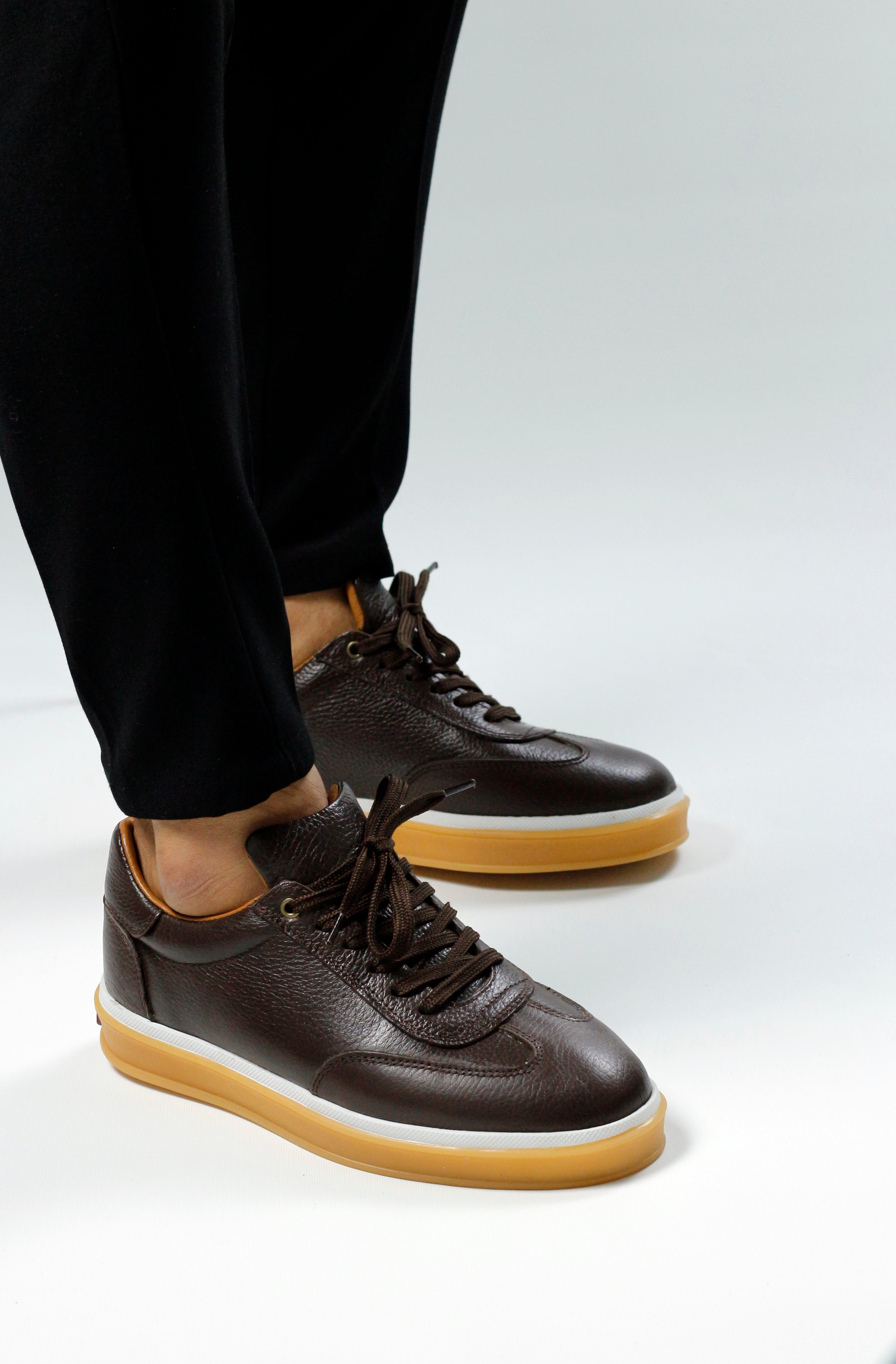 KAHVERENGİ DERİ ERKEK SNEAKERS AYAKKABI