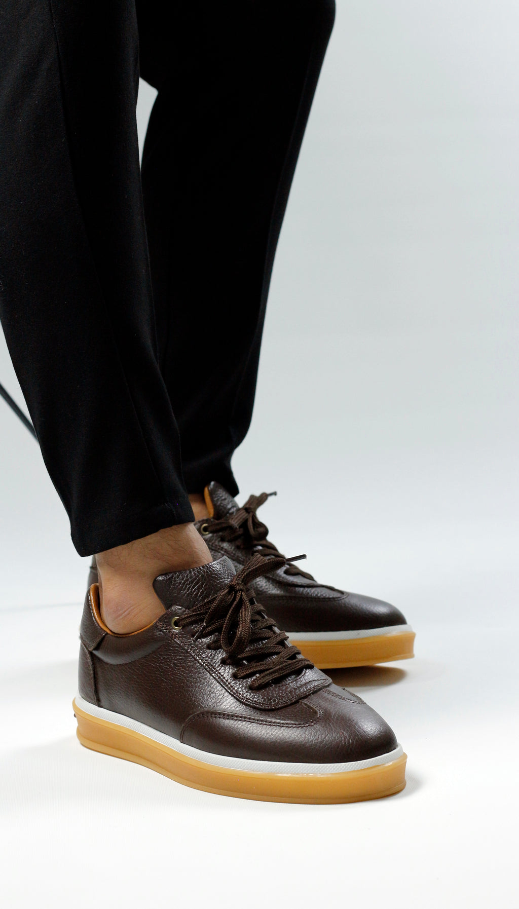 KAHVERENGİ DERİ ERKEK SNEAKERS AYAKKABI