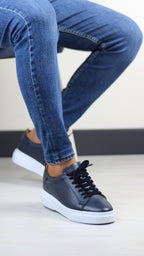 LACİVERT DERİ ERKEK SNEAKERS AYAKKABI