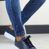 LACİVERT DERİ ERKEK SNEAKERS AYAKKABI