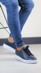LACİVERT DERİ ERKEK SNEAKERS AYAKKABI