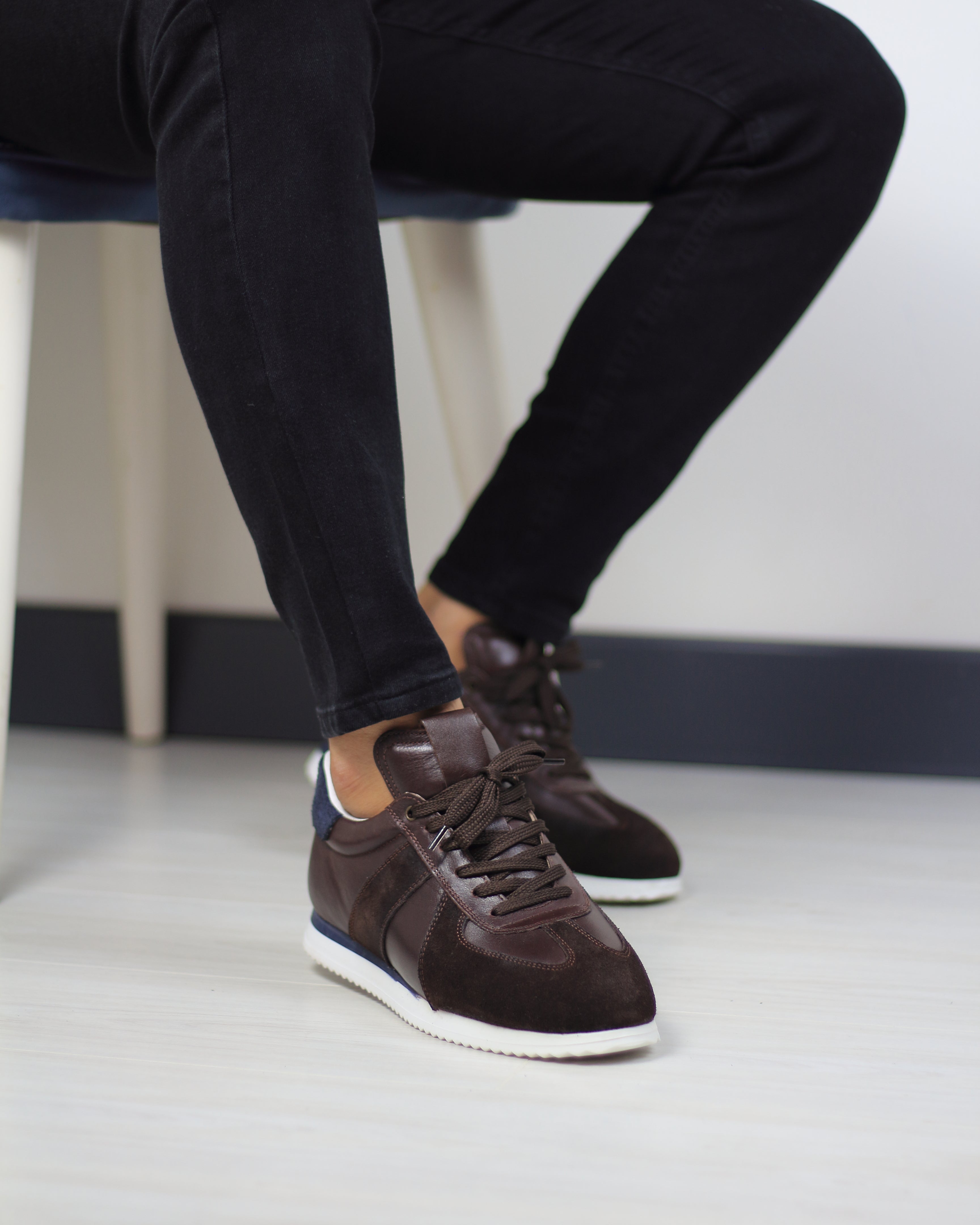 KAHVERENGİ DERİ ERKEK SNEAKERS AYAKKABI