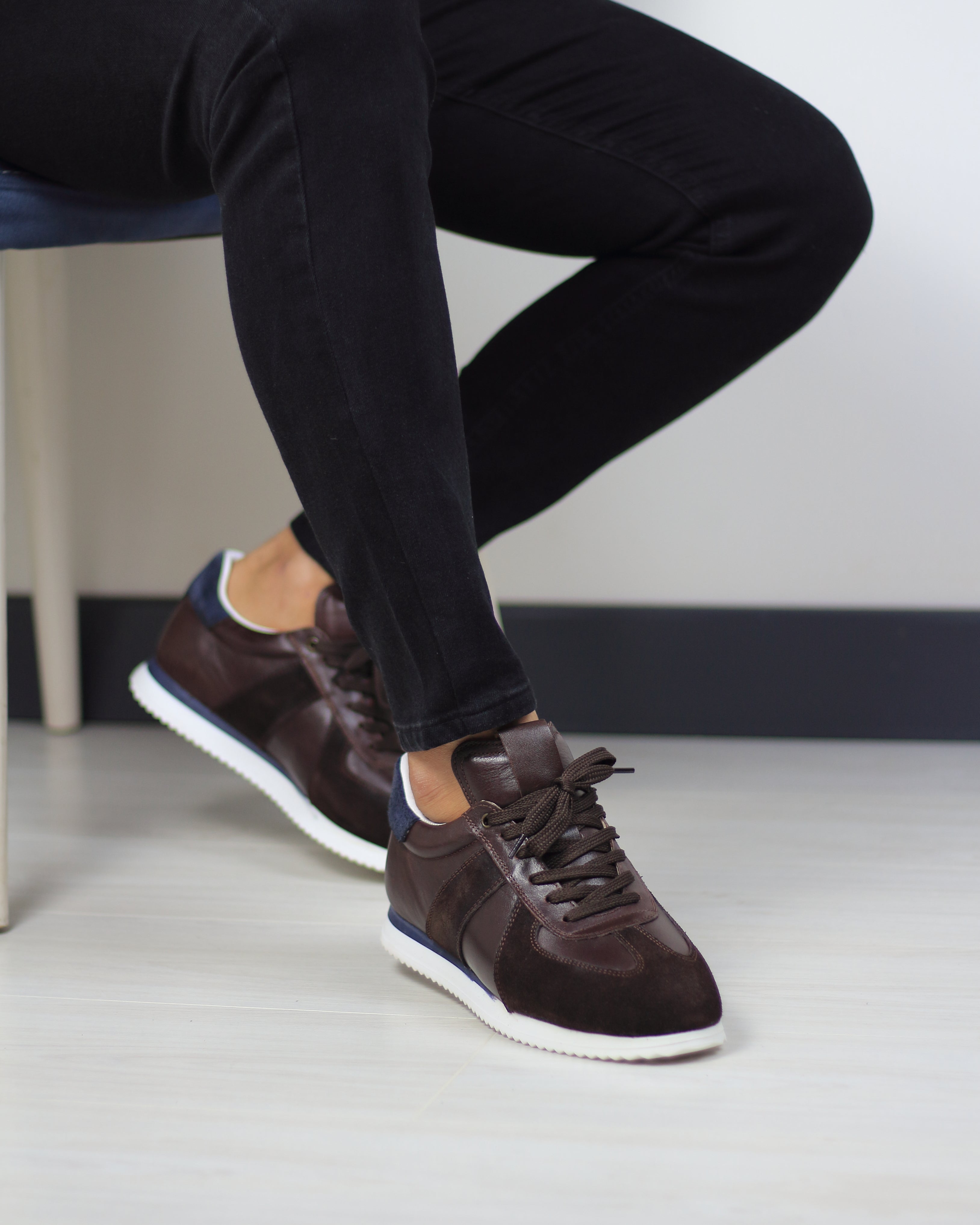 KAHVERENGİ DERİ ERKEK SNEAKERS AYAKKABI