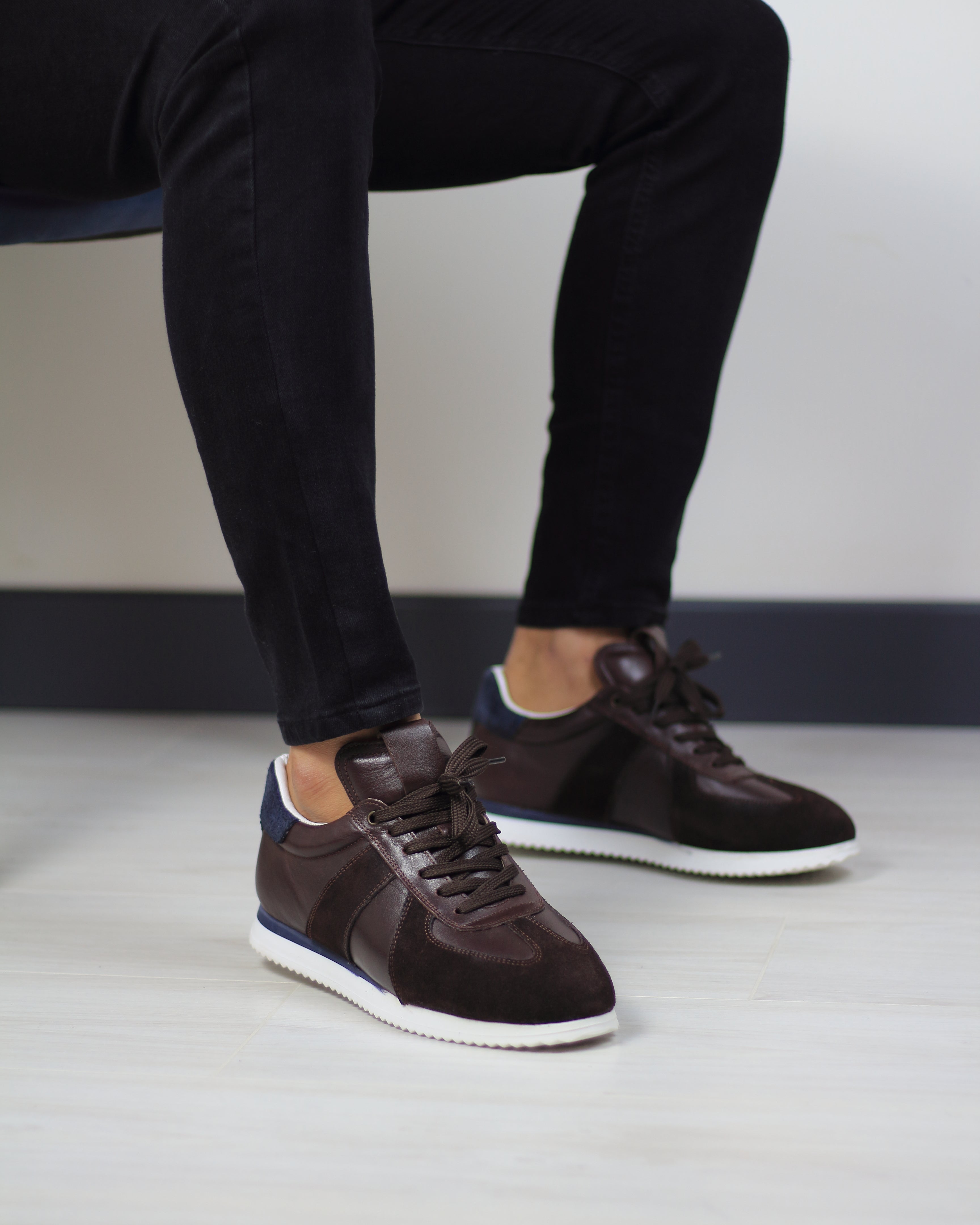 KAHVERENGİ DERİ ERKEK SNEAKERS AYAKKABI