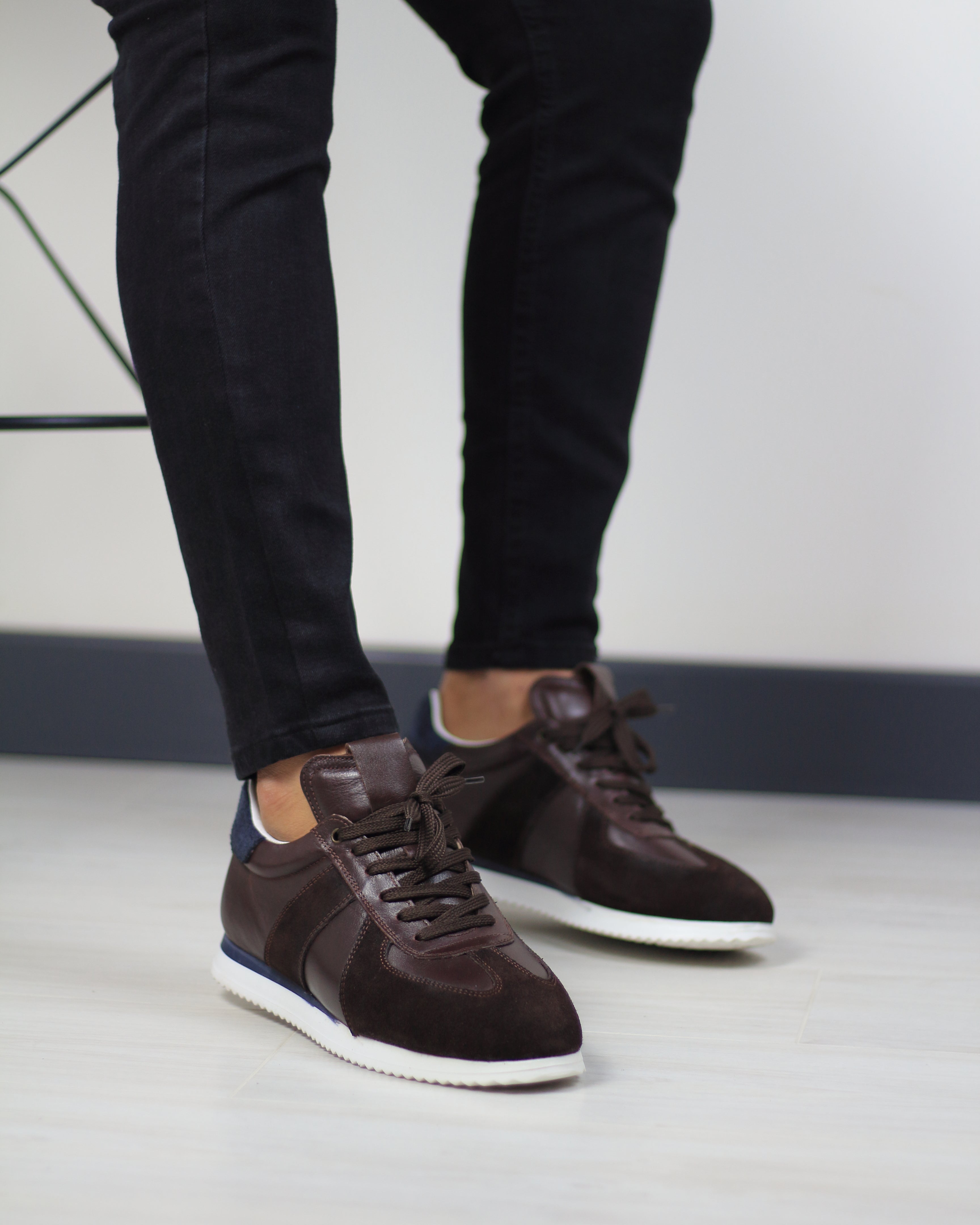 KAHVERENGİ DERİ ERKEK SNEAKERS AYAKKABI