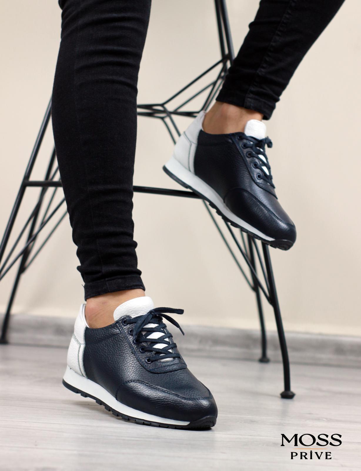 LACİVERT DERİ ERKEK SPOR AYAKKABI