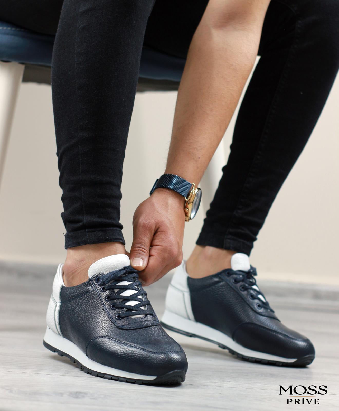 LACİVERT DERİ ERKEK SPOR AYAKKABI