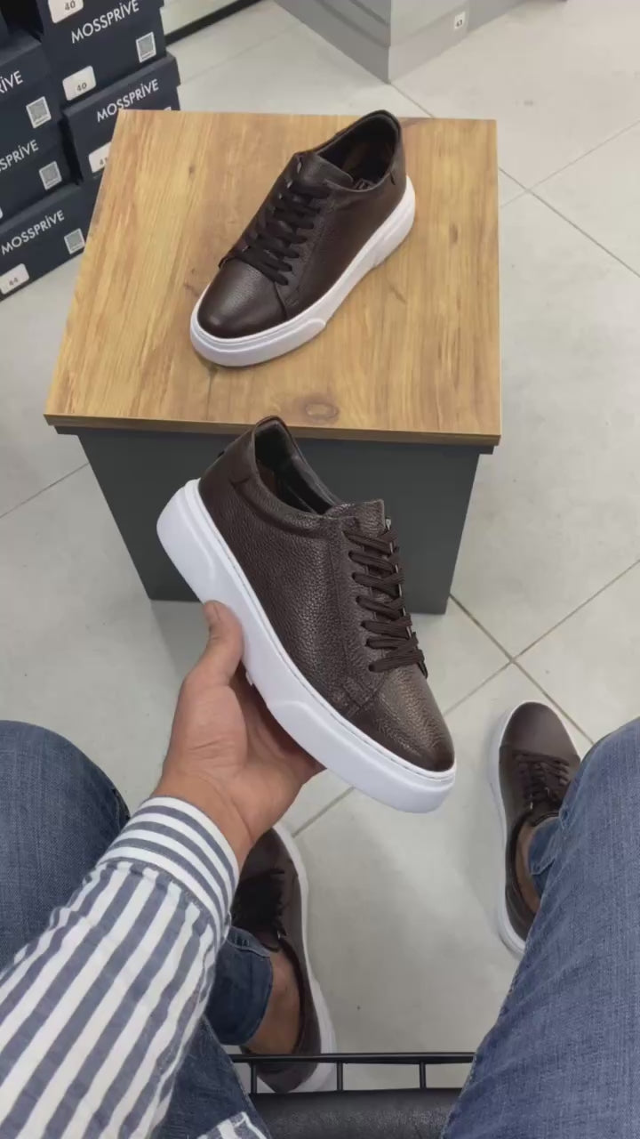 Kahverengi Deri Eva Taban Erkek Sneakers Ayakkabı